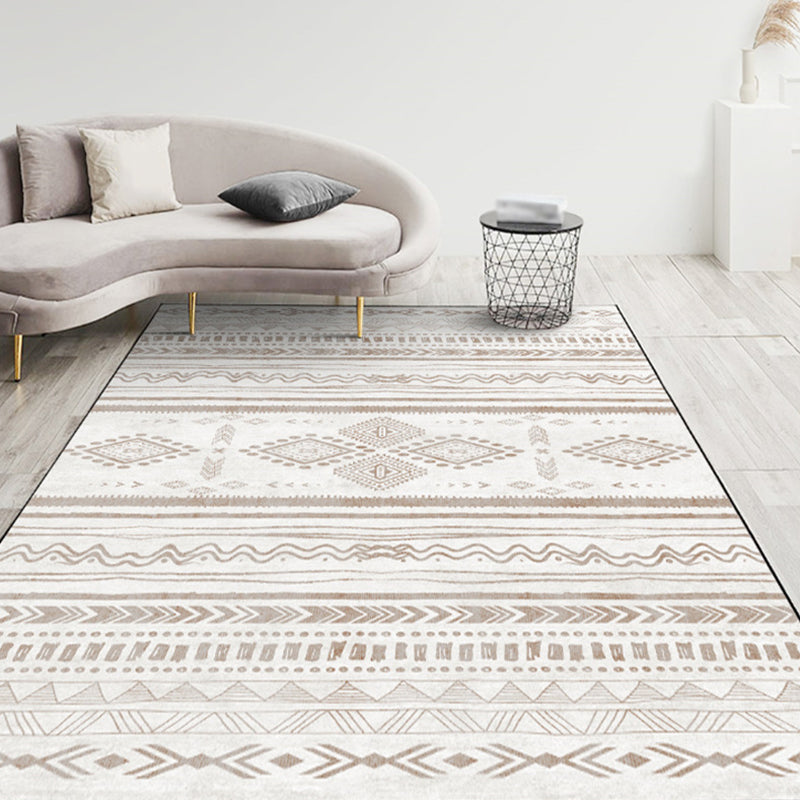 Beige Modern Rug Polyester Pattern Rug Non-Slip Backing Rug for Living Room