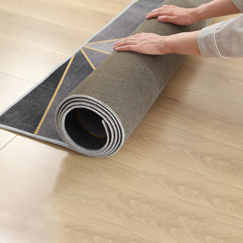 Gray Modern Rug Polyester Leaves Rug Non-Slip Backing Rug for Living Room