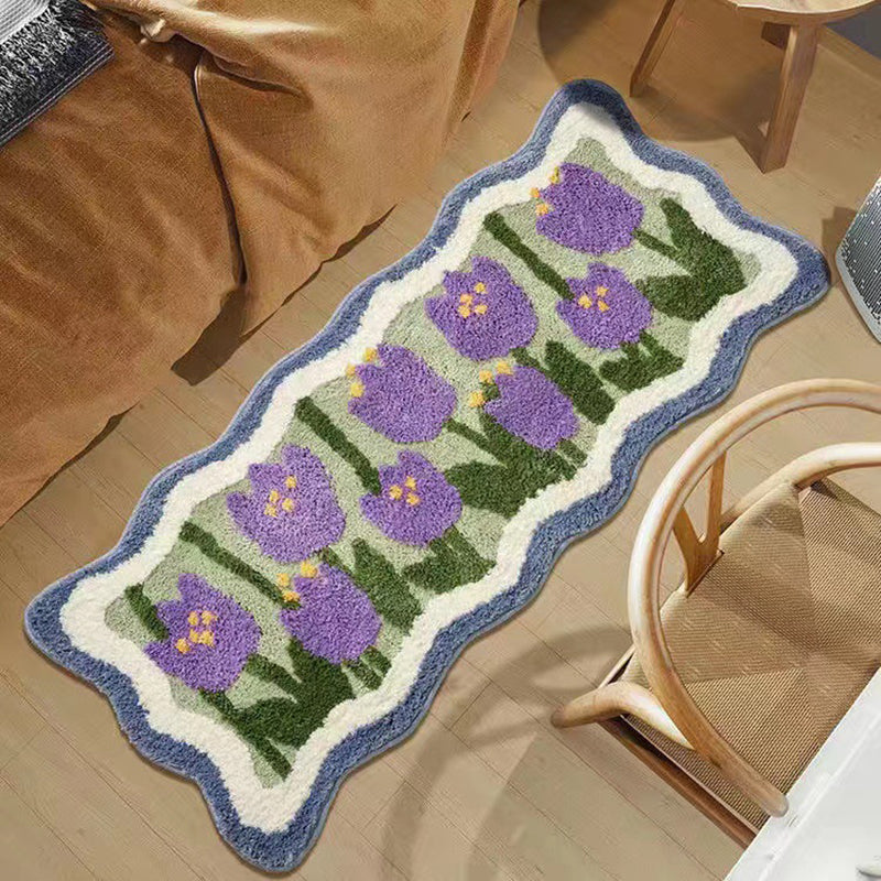 Purple Casual Rug Polyester Tulip Rug Non-Slip Backing Indoor Rug for Living Room