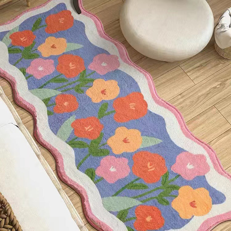 Paars casual tapijten polyester tulpen tapijt niet-slip achterste binnenkap voor woonkamer