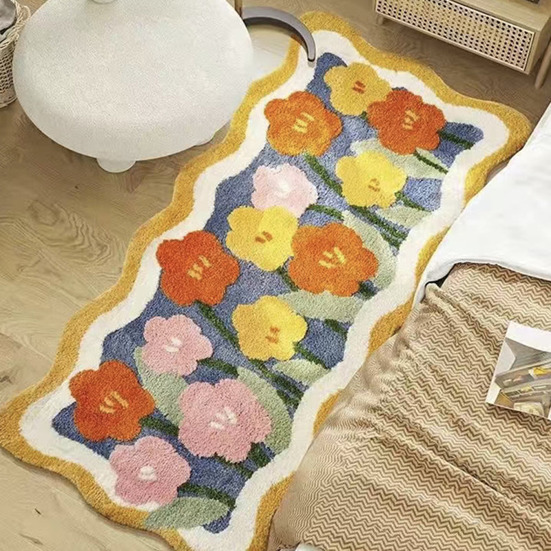 Paars casual tapijten polyester tulpen tapijt niet-slip achterste binnenkap voor woonkamer