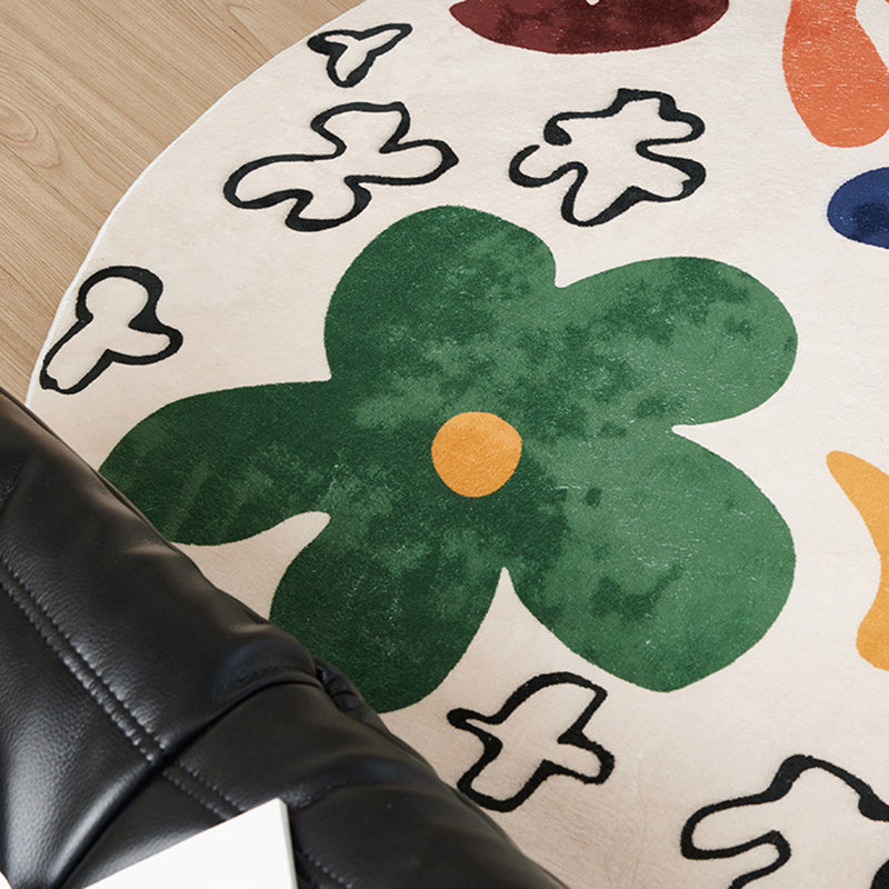 White Plant Rug Polyester Simple Rug Washable Indoor Rug for Home Decor