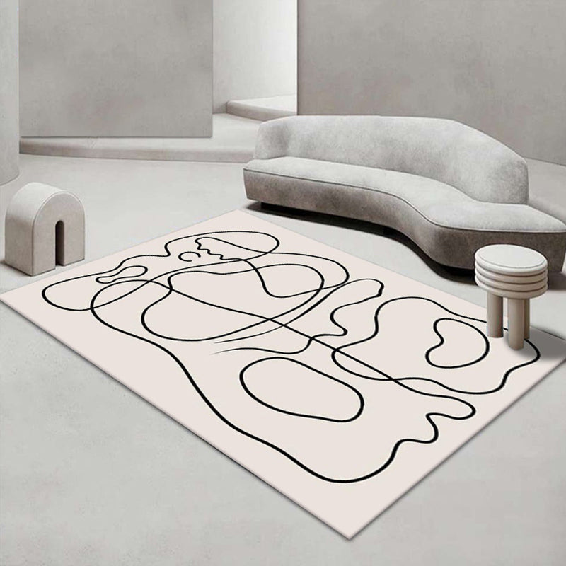White Simple Rug Polyester Irregular Line Rug Washable Rug for Drawing Room