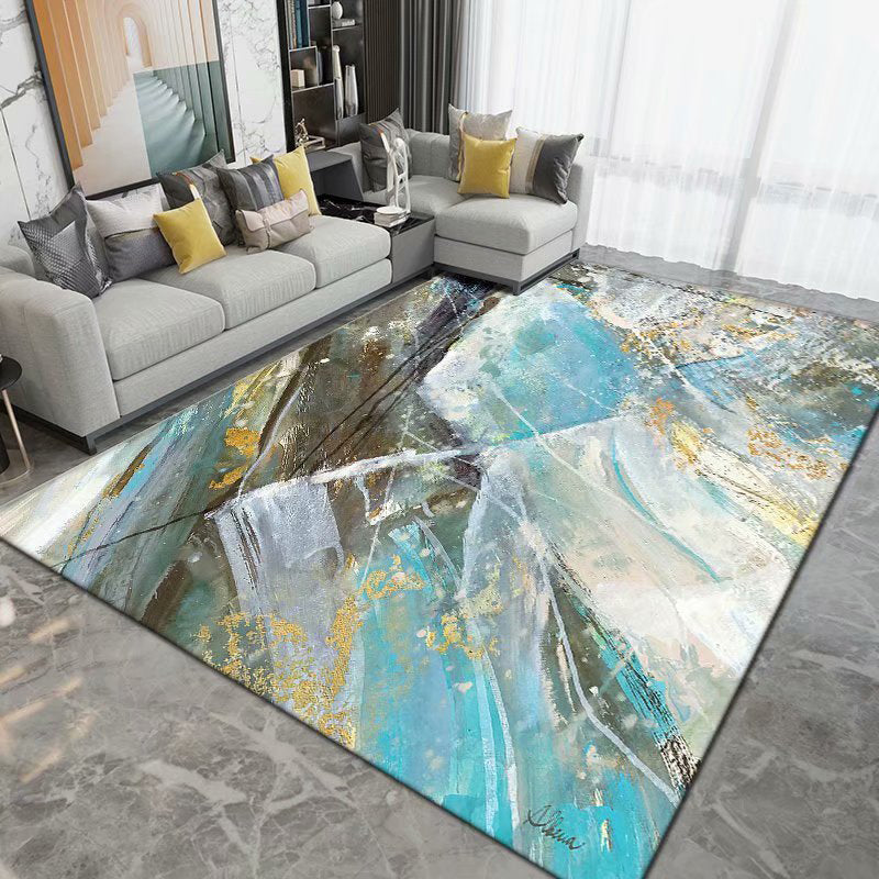 Dark Brown Modern Rug Polyester Pattern Rug Non-Slip Backing Rug for Living Room