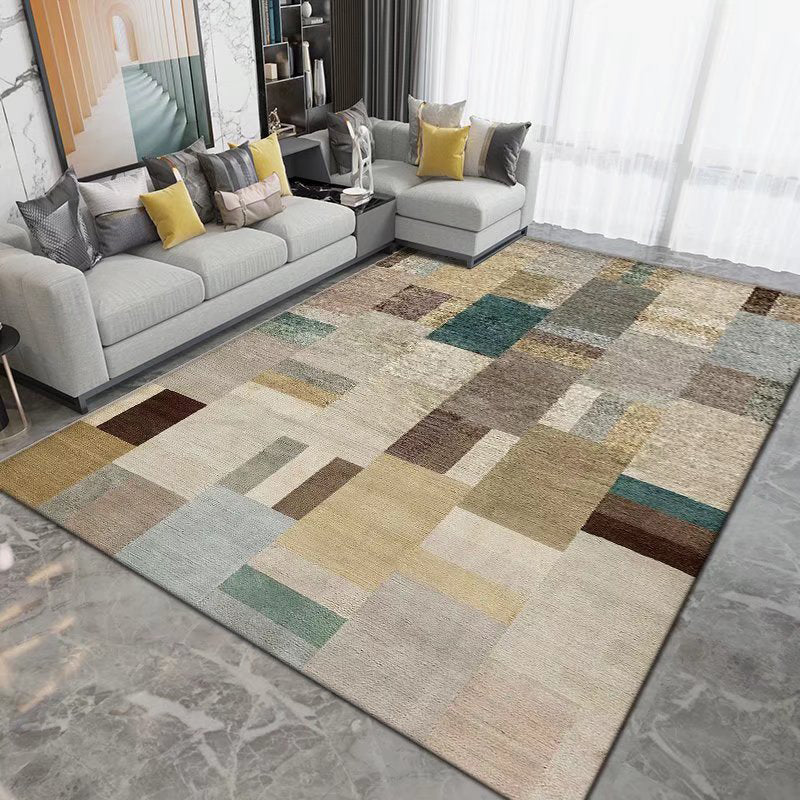 Dark Brown Modern Rug Polyester Pattern Rug Non-Slip Backing Rug for Living Room