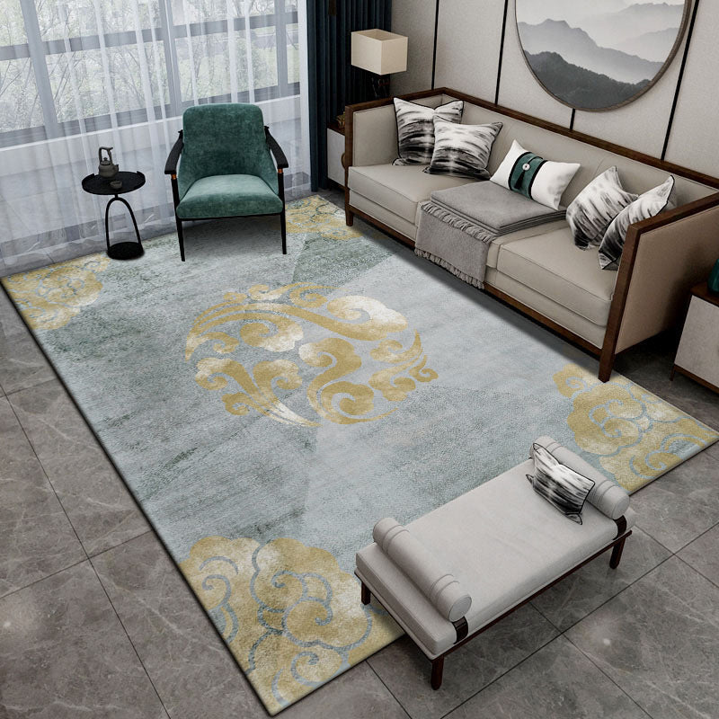 Dark Red Graphic Carpet Polyester Modern Carpet Stain Resistant Carpet for Living Room