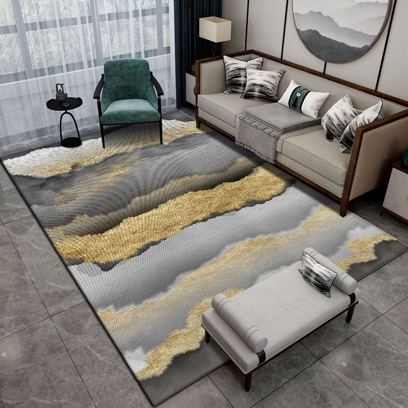 Dark Red Graphic Carpet Polyester Modern Carpet Stain Resistant Carpet for Living Room