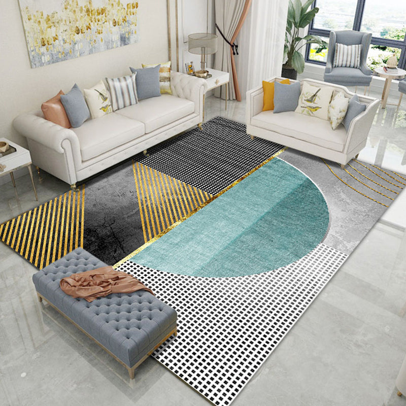 Dark Red Graphic Carpet Polyester Modern Carpet Stain Resistant Carpet for Living Room