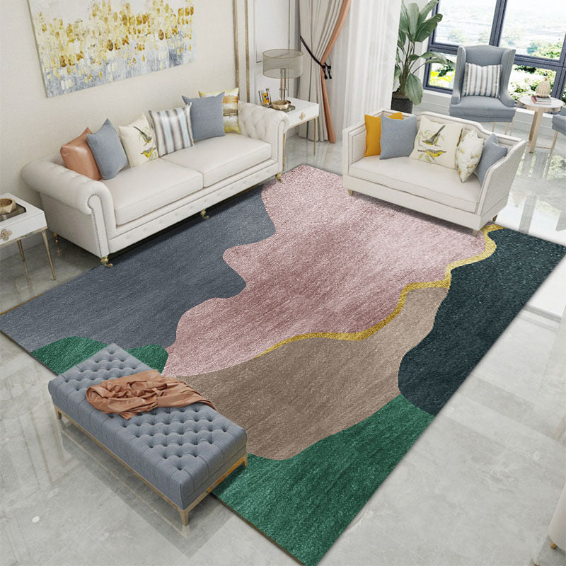 Dark Red Graphic Carpet Polyester Modern Carpet Stain Resistant Carpet for Living Room