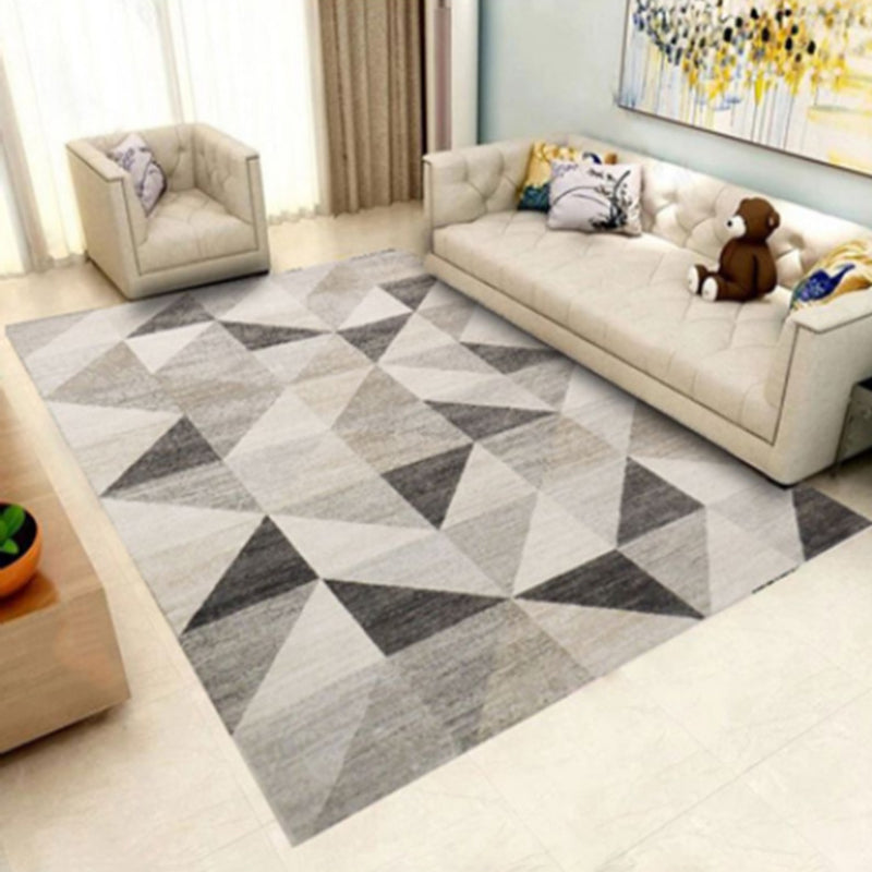 Black Rhombus Print Rug Polyester Modern Rug Non-Slip Backing Rug for Home Decor