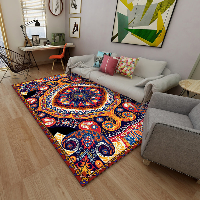 Dark Yellow Vintage Rug Polyester Simple Rug Stain Resistant Rug for Drawing Room