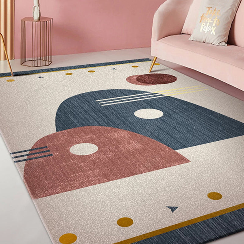 Orange Modern Rug Polyester Geometric Print Rug Non-Slip Backing Rug for Living Room