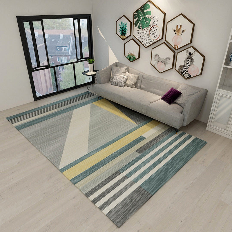 Light Yellow Simple Polyester Striped Rug Non-Slip Backing Rug for Living Room