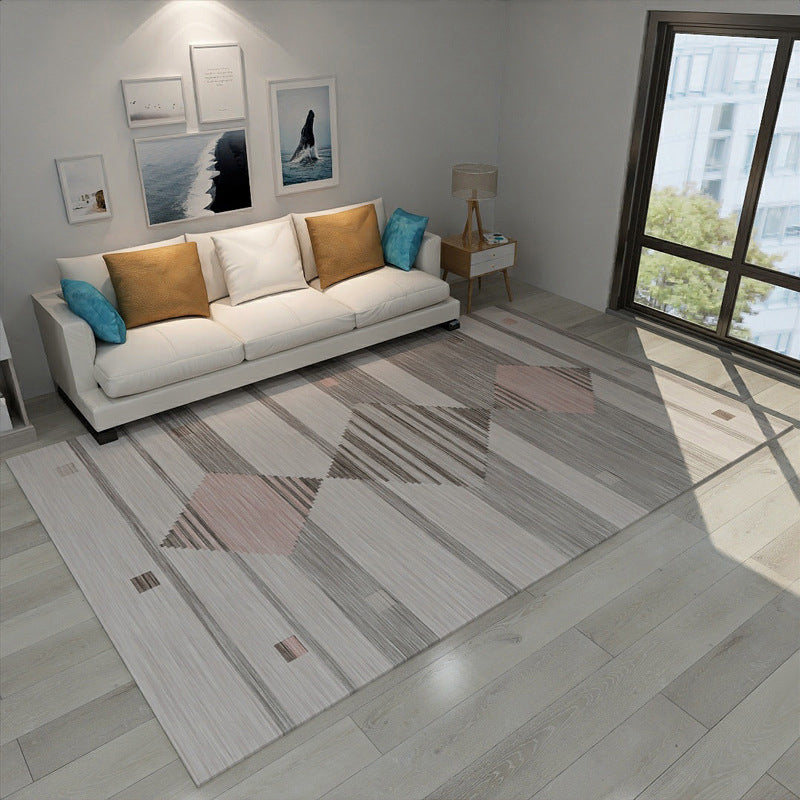 Light Yellow Simple Polyester Striped Rug Non-Slip Backing Rug for Living Room