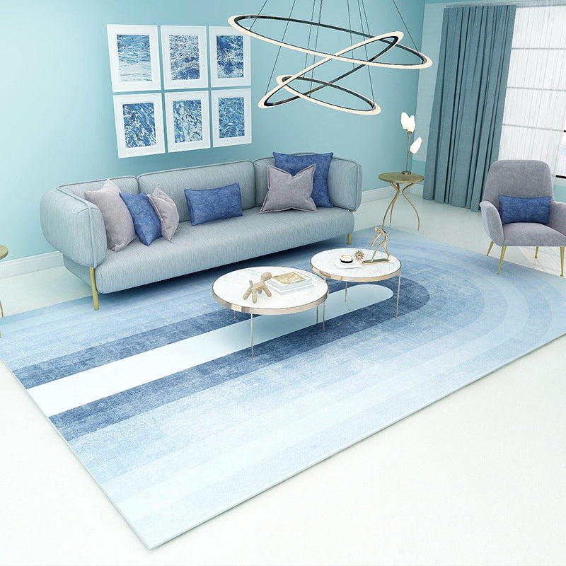 Light Blue Modern Rug Polyester Abstract Graphic Rug Non-Slip Backing Rug for Drawing Room