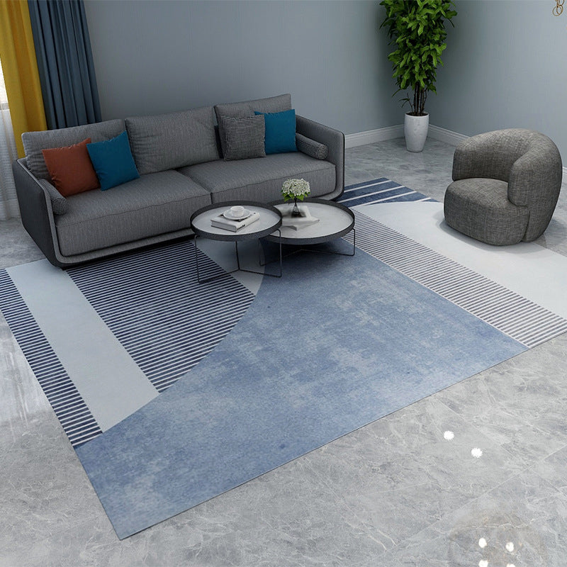 Light Blue Modern Rug Polyester Abstract Graphic Rug Non-Slip Backing Rug for Drawing Room