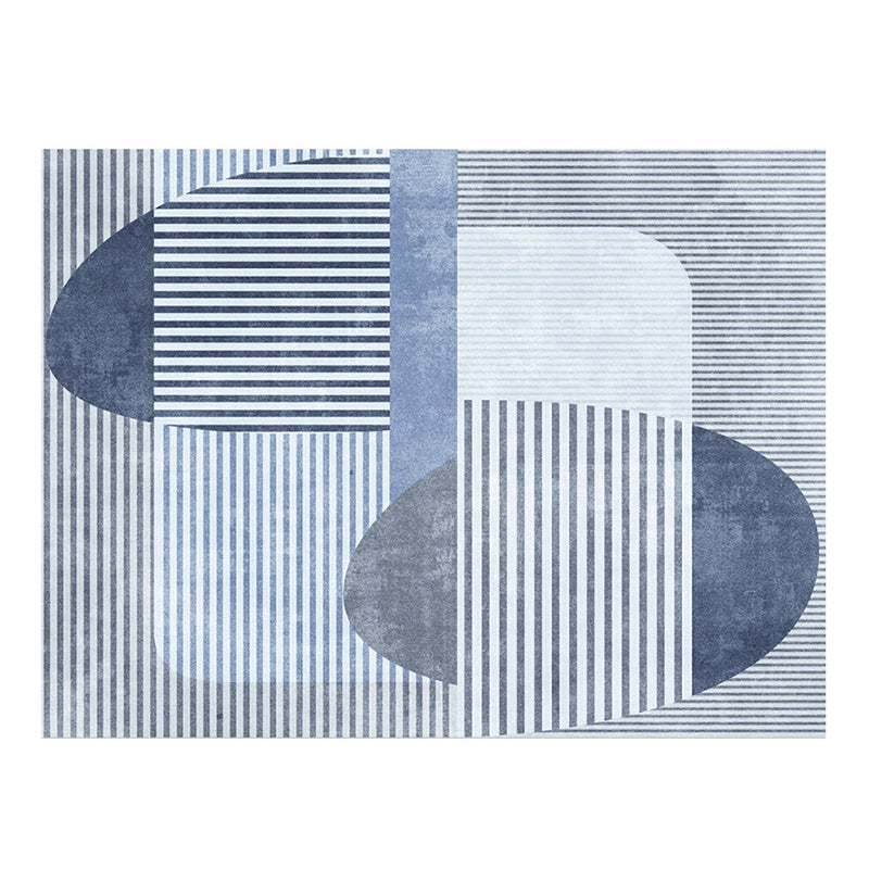 Light Blue Modern Rug Polyester Abstract Graphic Rug Non-Slip Backing Rug for Drawing Room