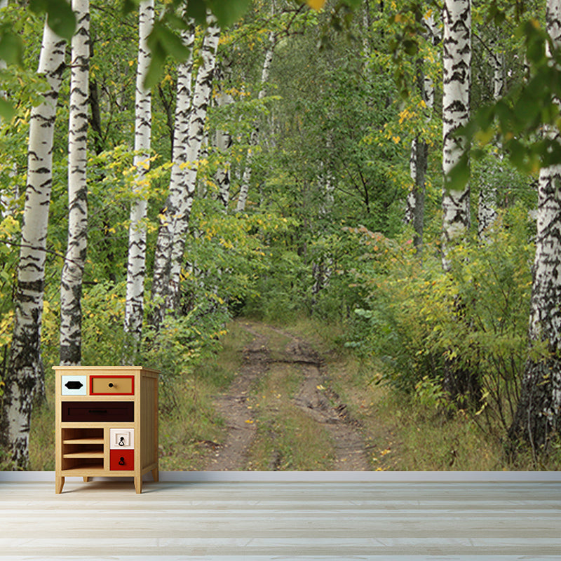 Green Forest Mural Wallpaper Water Resistant Wall Covering for Reading Room