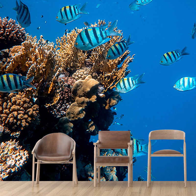Abundant Marine Life Moisture-Resistant Mural Wallpaper, Personalized Size Available