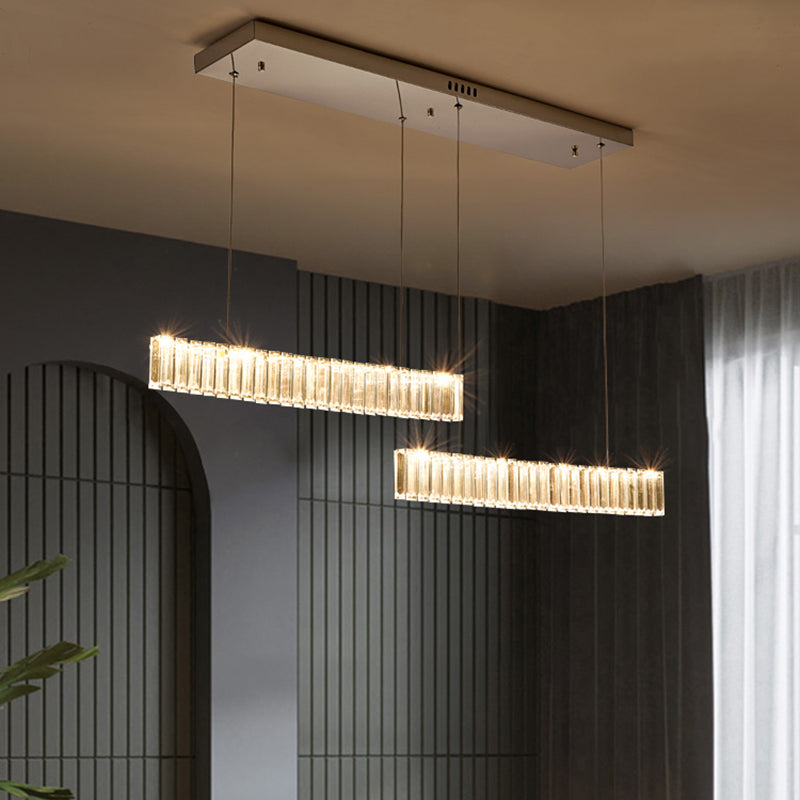 Modern Crystal Chandelier Lamp Linear LED Island Pendant for Dining Room