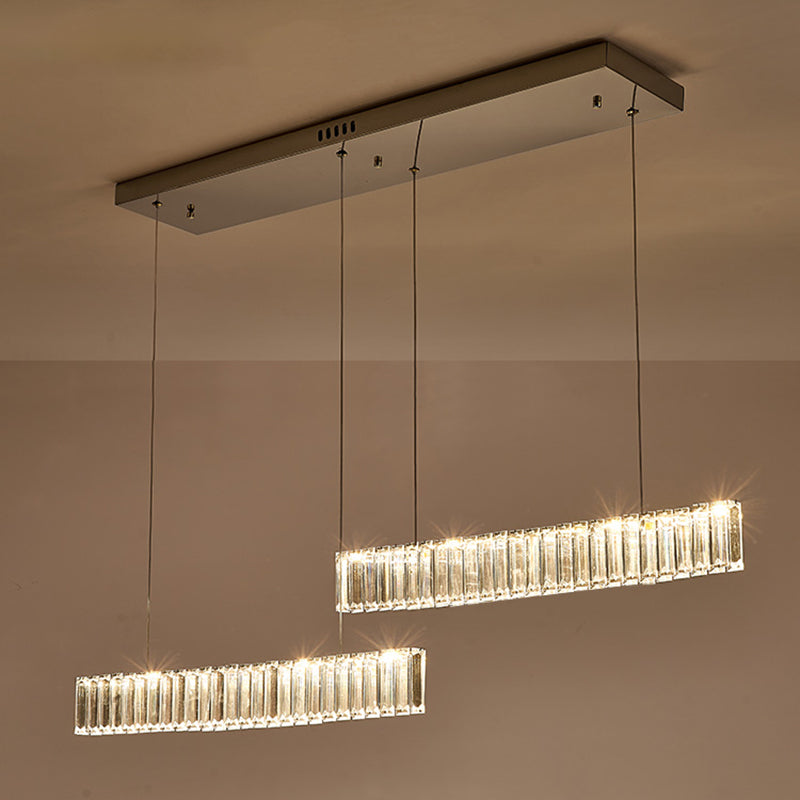 Modern Crystal Chandelier Lamp Linear LED Island Pendant for Dining Room