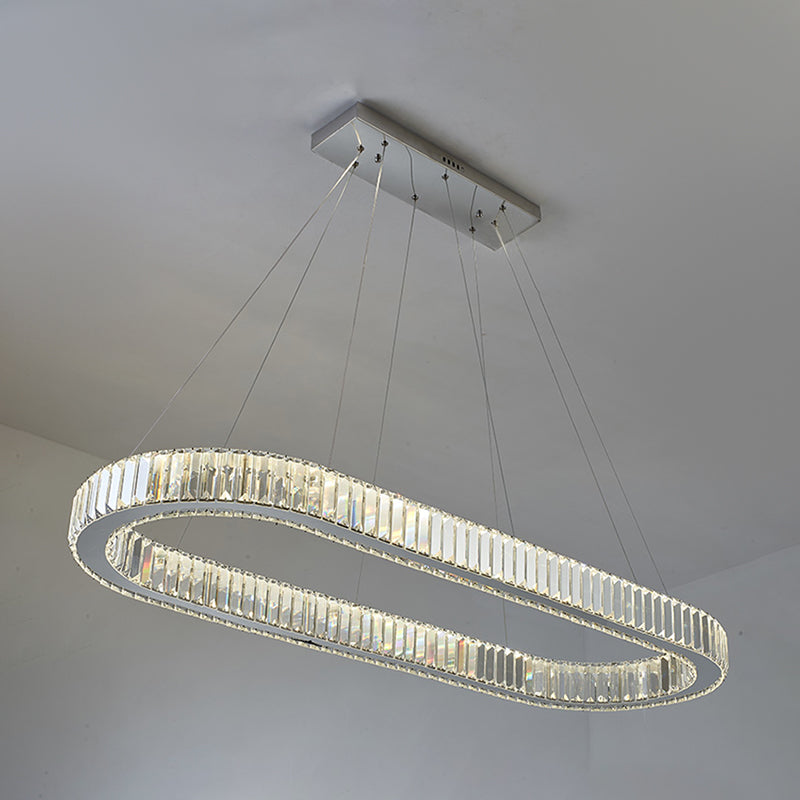 Oval Clear Crystal LED Island Light Fixture Modern Ceiling Pendant Light