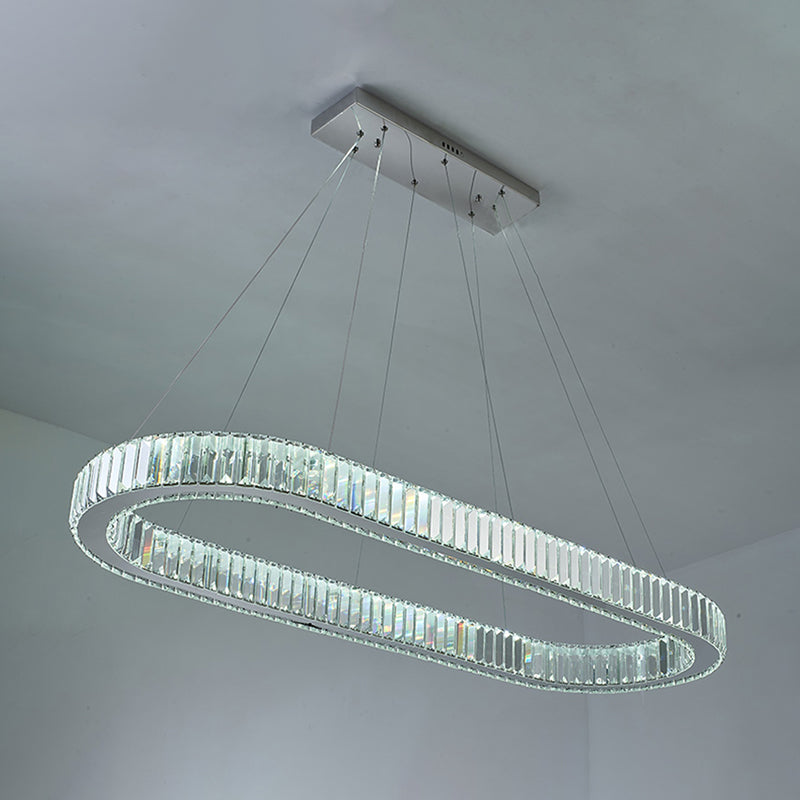 Oval Clear Crystal LED Island Light Fixture Modern Ceiling Pendant Light