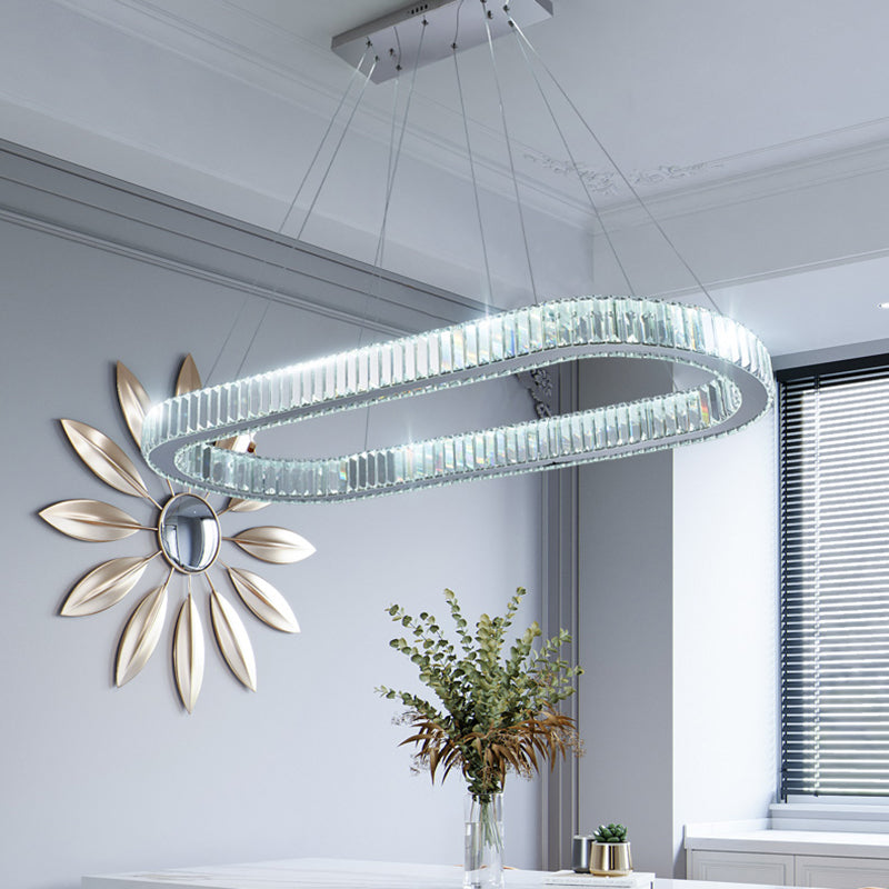 Oval Clear Crystal LED Island Light Fixture Modern Ceiling Pendant Light