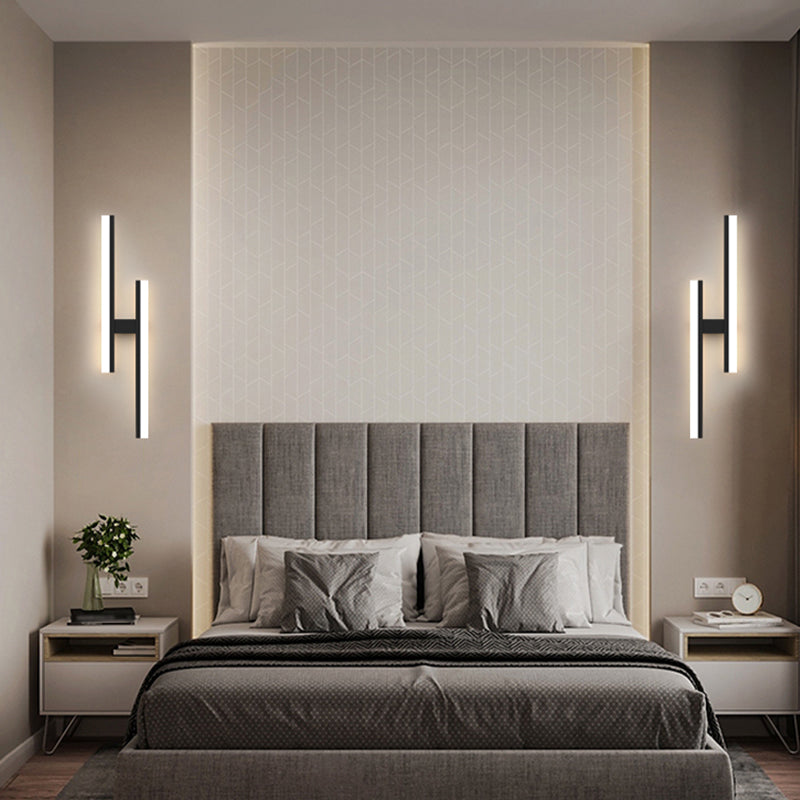 Forma lineal Luz de pared de metal Estilo moderno 2 luces Luz de montaje de pared Luz de luz en negro