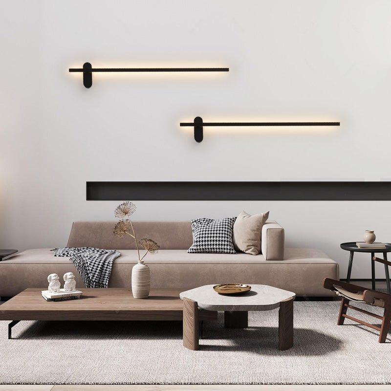 Forma lineal Luz de pared de metal Estilo moderno de 2 luces Luz de pared de pared en negro