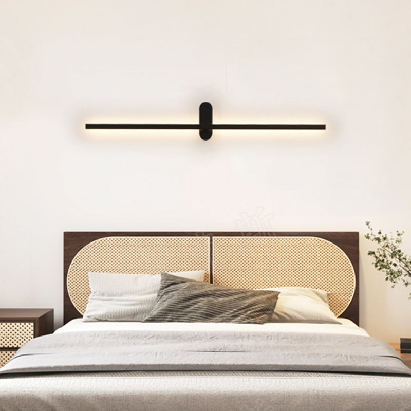 Forma lineal Luz de pared de metal Estilo moderno de 2 luces Luz de pared de pared en negro