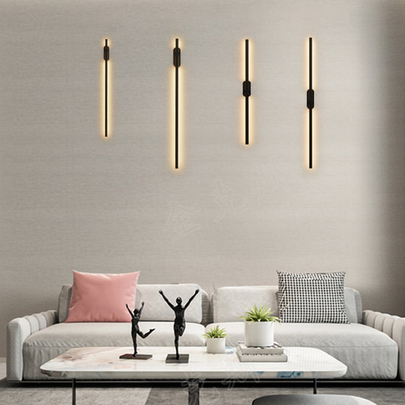 Forma lineal Luz de pared de metal Estilo moderno de 2 luces Luz de pared de pared en negro