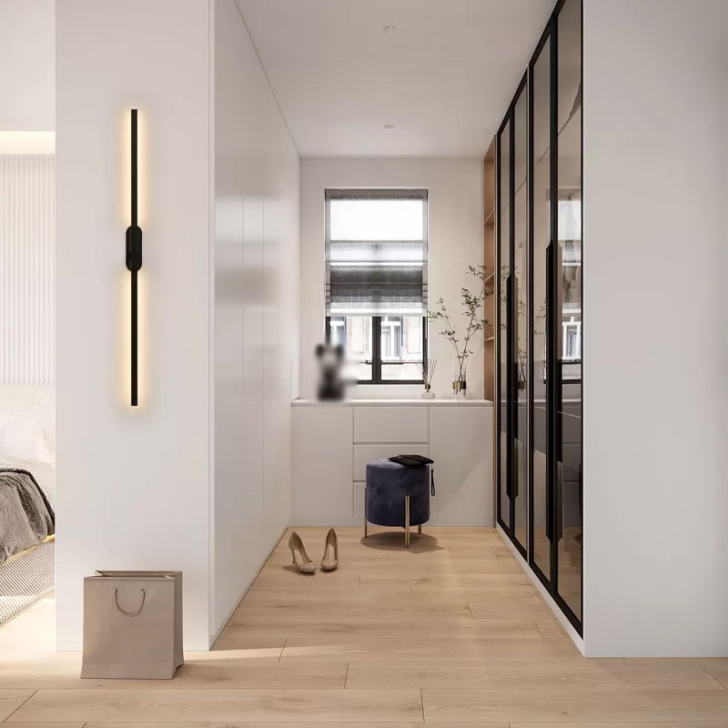 Forma lineal Luz de pared de metal Estilo moderno de 2 luces Luz de pared de pared en negro