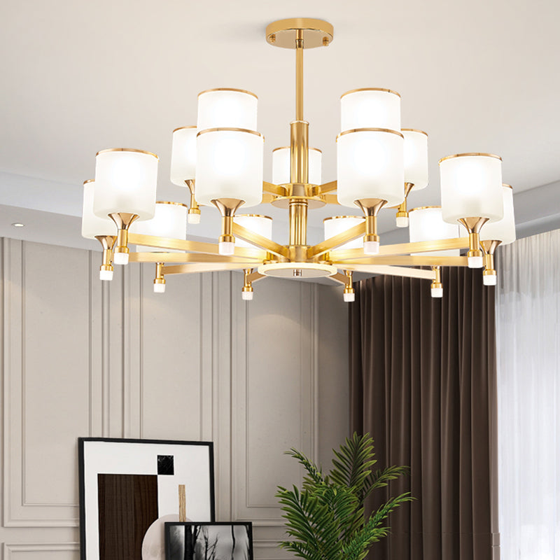 Modern Creative Cylindrical Pendant Light Lacquered Iron Chandelier with White Glass Shade