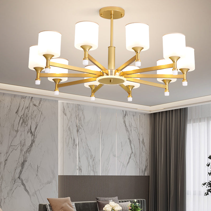 Modern Creative Cylindrical Pendant Light Lacquered Iron Chandelier with White Glass Shade