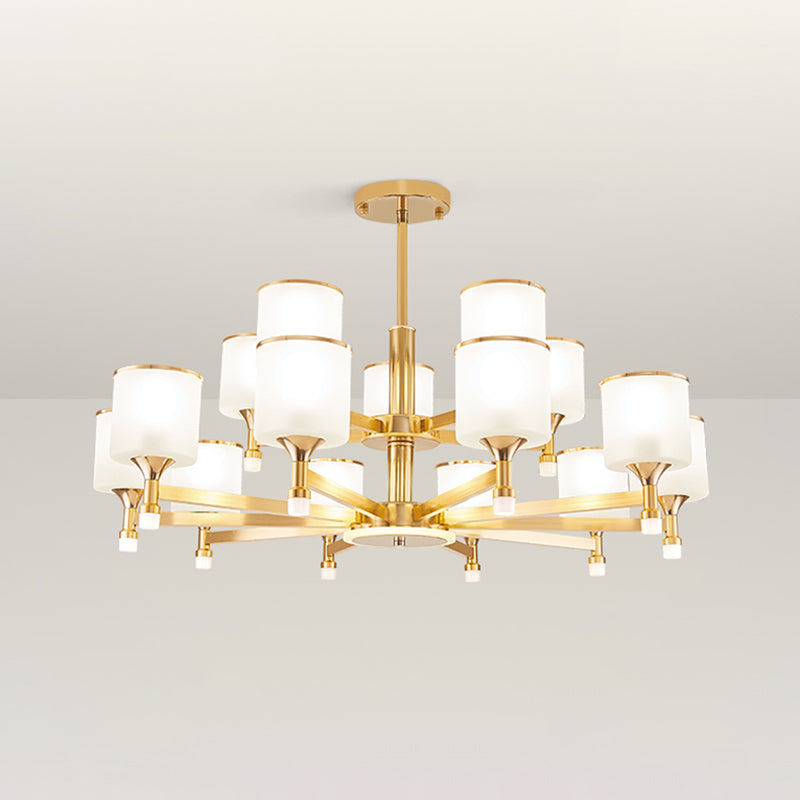 Modern Creative Cylindrical Pendant Light Lacquered Iron Chandelier with White Glass Shade