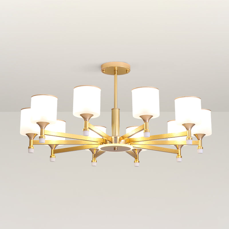 Modern Creative Cylindrical Pendant Light Lacquered Iron Chandelier with White Glass Shade