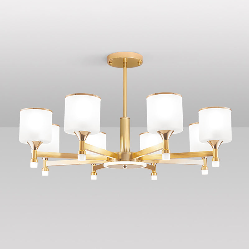 Modern Creative Cylindrical Pendant Light Lacquered Iron Chandelier with White Glass Shade