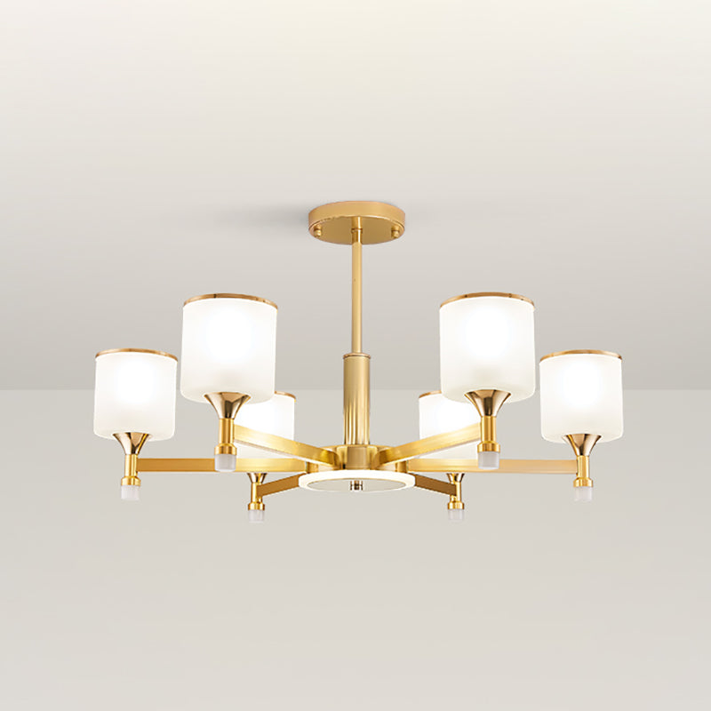 Modern Creative Cylindrical Pendant Light Lacquered Iron Chandelier with White Glass Shade