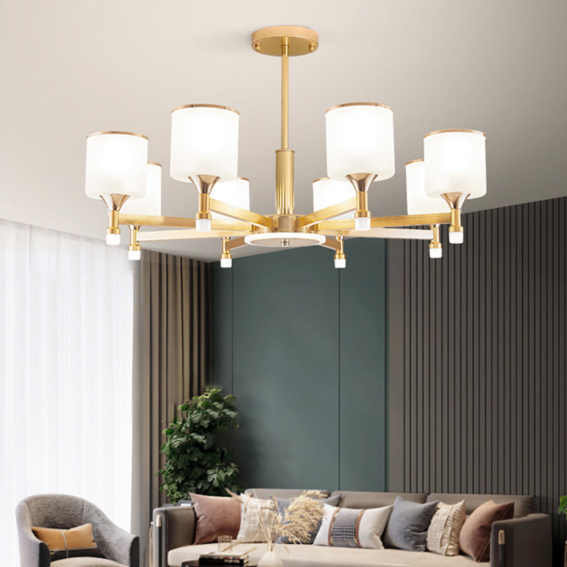 Modern Creative Cylindrical Pendant Light Lacquered Iron Chandelier with White Glass Shade