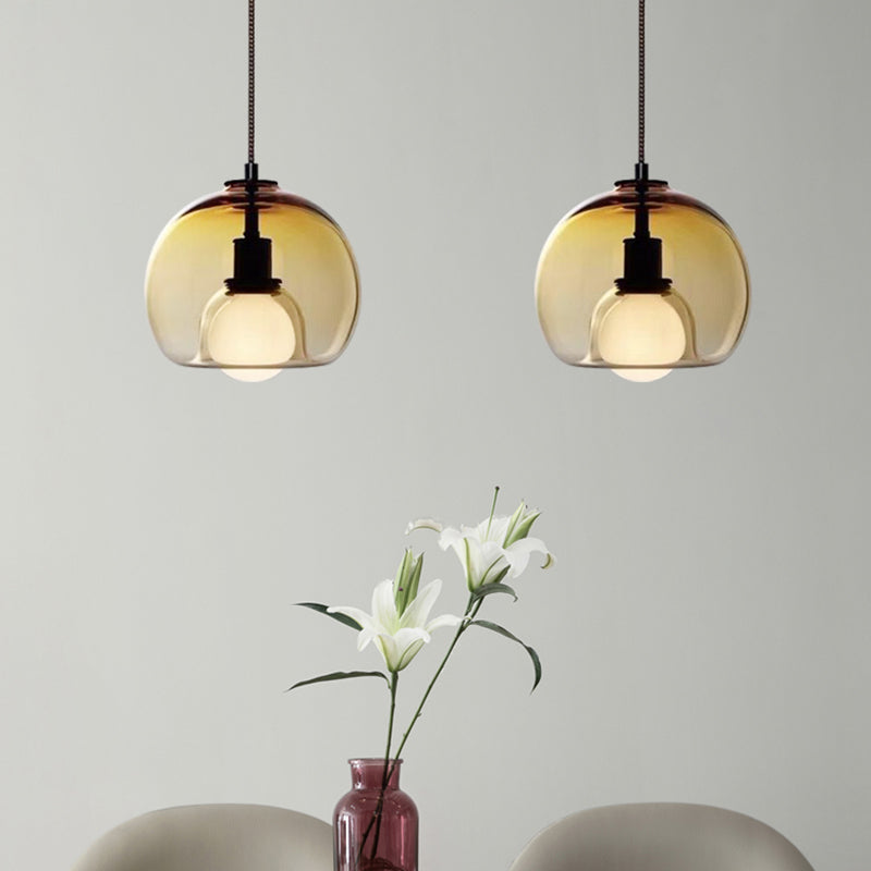 Modern Artistic Indoor Pendant Light Lacquered Iron Globe Hanging Lamp with Glass Shade