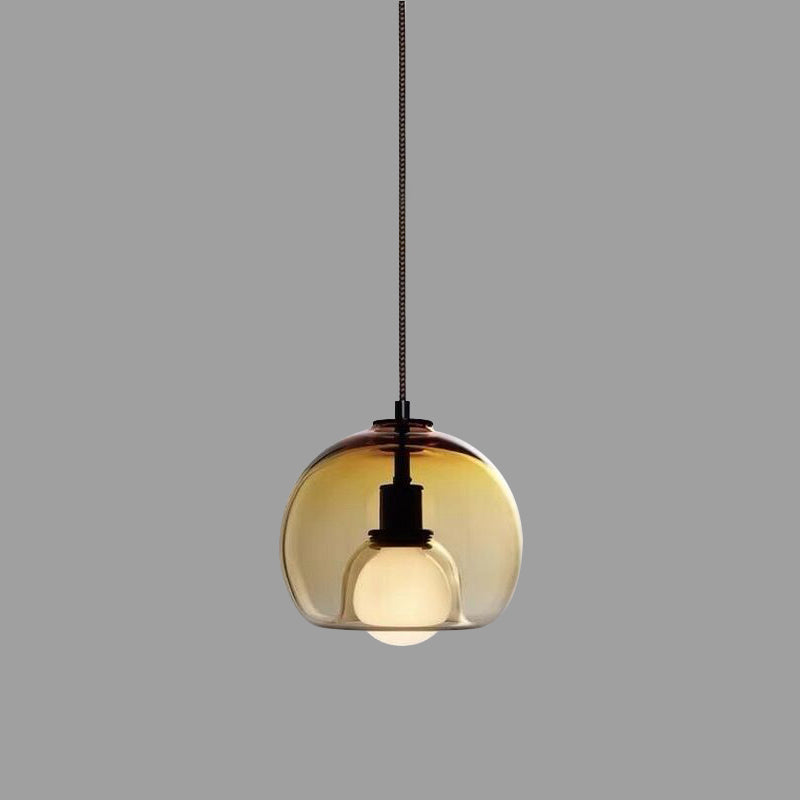 Modern Artistic Indoor Pendant Light Lacquered Iron Globe Hanging Lamp with Glass Shade