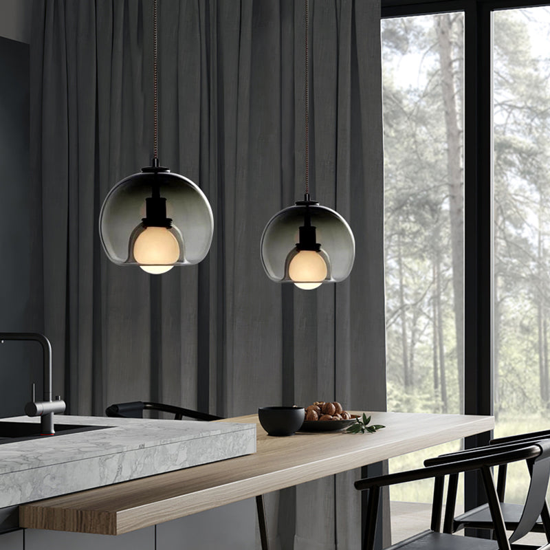 Modern Artistic Indoor Pendant Light Lacquered Iron Globe Hanging Lamp with Glass Shade