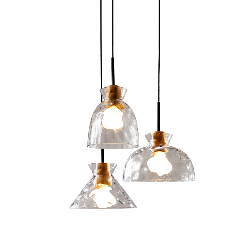 Ripple Glass Black Hanging Lamp in Modern Artistic Style Wooden Geometric Pendant Light