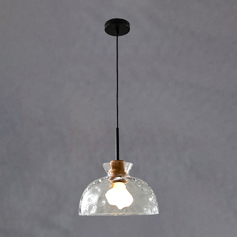 Ripple Glass Black Hanging Lamp in Modern Artistic Style Wooden Geometric Pendant Light