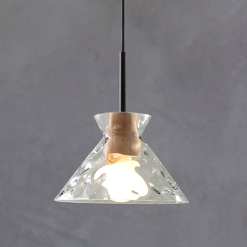 Ripple Glass Black Hanging Lamp in Modern Artistic Style Wooden Geometric Pendant Light