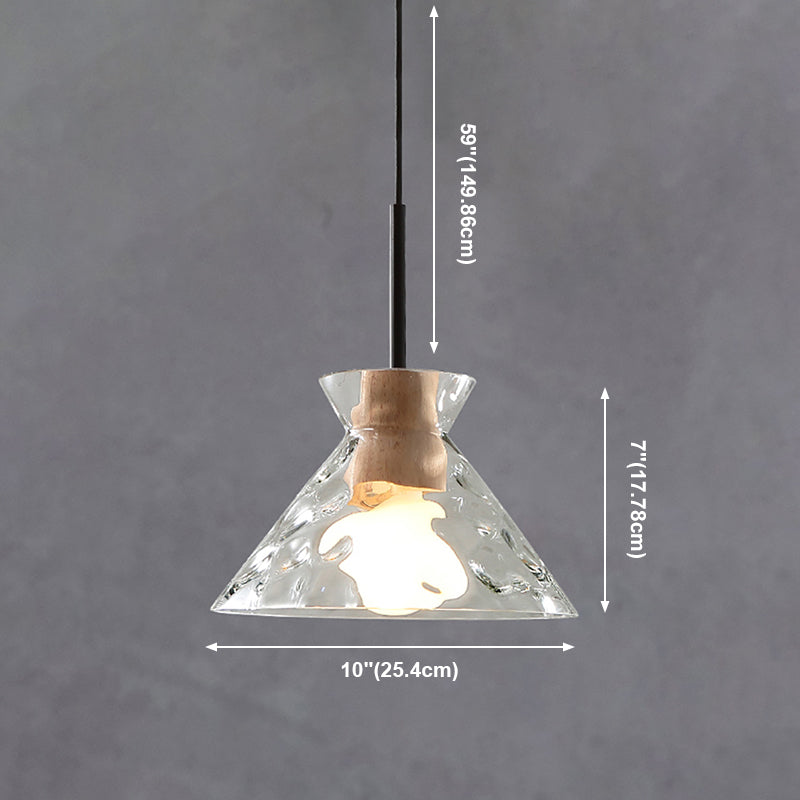 Ripple Glass Black Hanging Lamp in Modern Artistic Style Wooden Geometric Pendant Light
