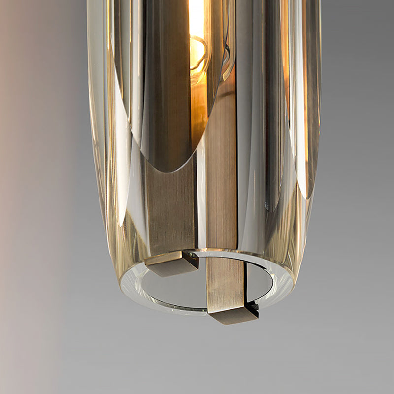Modern Luxury Single Hanging Lamp  Copper Cylindrical Pendant Light with Crystal Shade