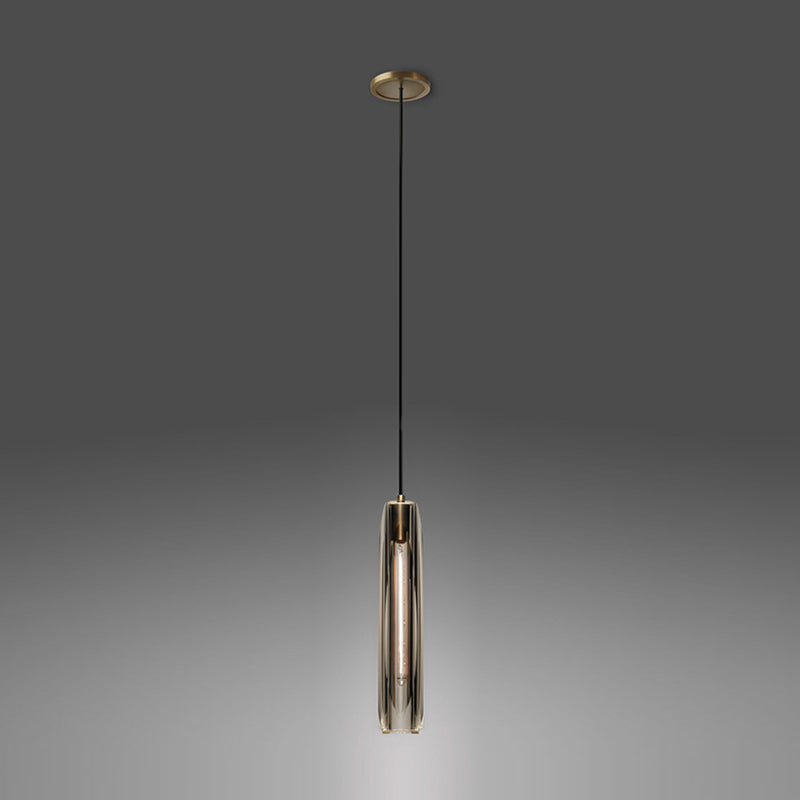 Modern Luxury Single Hanging Lamp  Copper Cylindrical Pendant Light with Crystal Shade