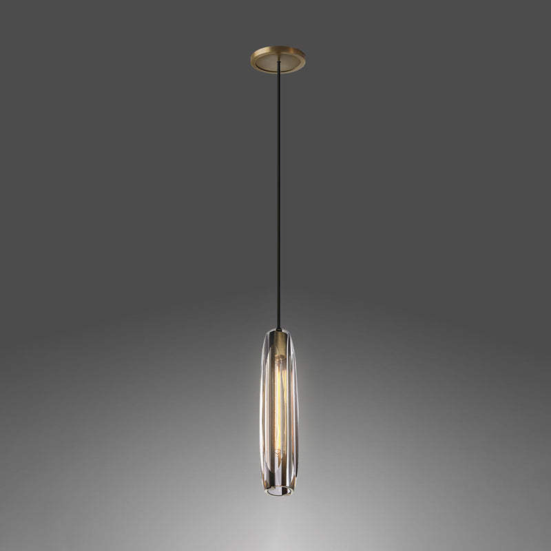 Modern Luxury Single Hanging Lamp  Copper Cylindrical Pendant Light with Crystal Shade